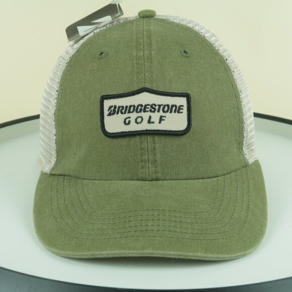 Bridgestone GOlf Retro Logo Trucker Hat Mens Snapback Green White Mesh New - Picture 2 of 5